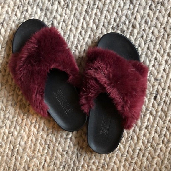 Victoria's Secret Shoes - Victoria secret faux fur burgundy slipper slides